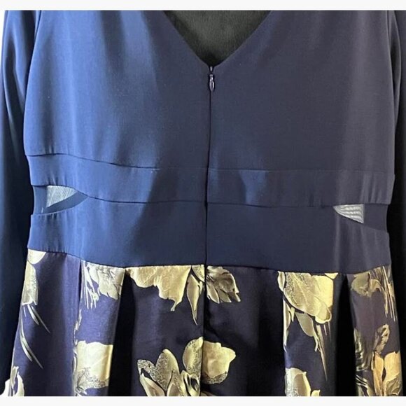 Xscape Maxi Brocade Formal Cocktail Dress Navy and Gold Size 22  EUC - Picture 10 of 15